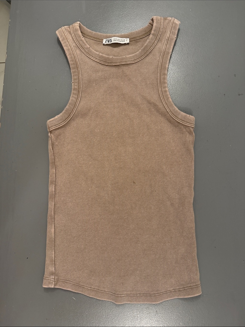 Zara Kids Ribbed Tank Top in Taupe Beige